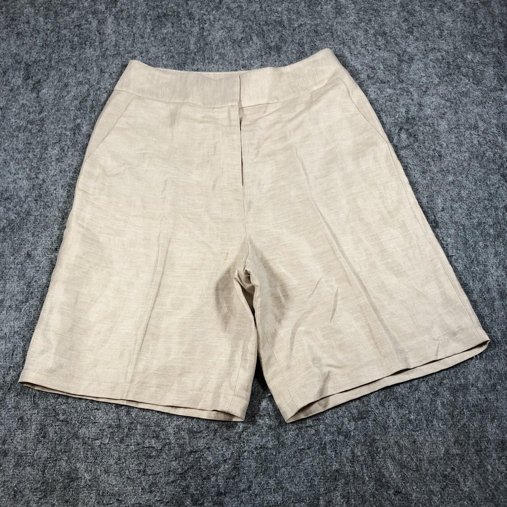 Calvin Klein Womens 8 Beige Linen Rayon Bermuda Shorts Flat Front Summer